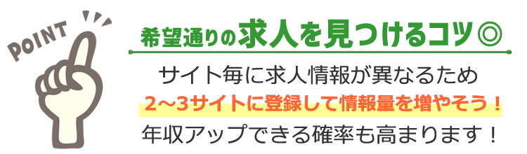 年収UPした70%以上の人が 複数のサイトに登録！サイト毎に求人情報が異なります！